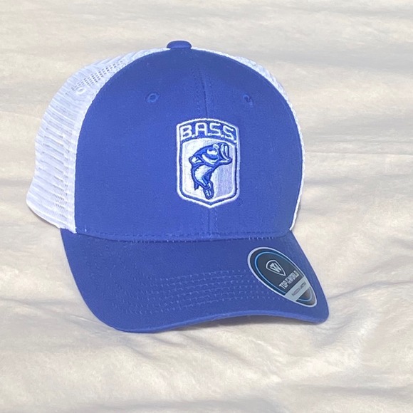 Bass Nation‎ Fishing Trucker Hat Cap Blue White Mesh Snapback NEW - Picture 2 of 9